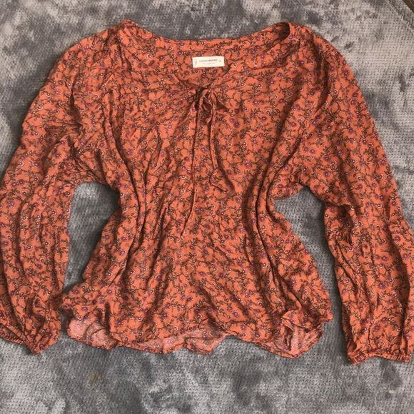 315. Lucky Brand bohemian Peach Floral Blouse size XL - Picture 2 of 4